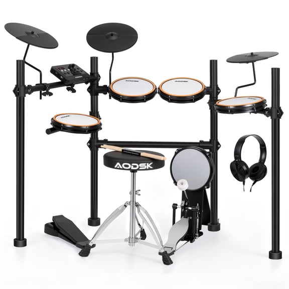 AODSK Electric Drum Set for Beginners with Quiet Mesh Pads  450 Sounds, 40 Preset Kits, USB MIDI, Includes Throne, Headphones & Sticks
