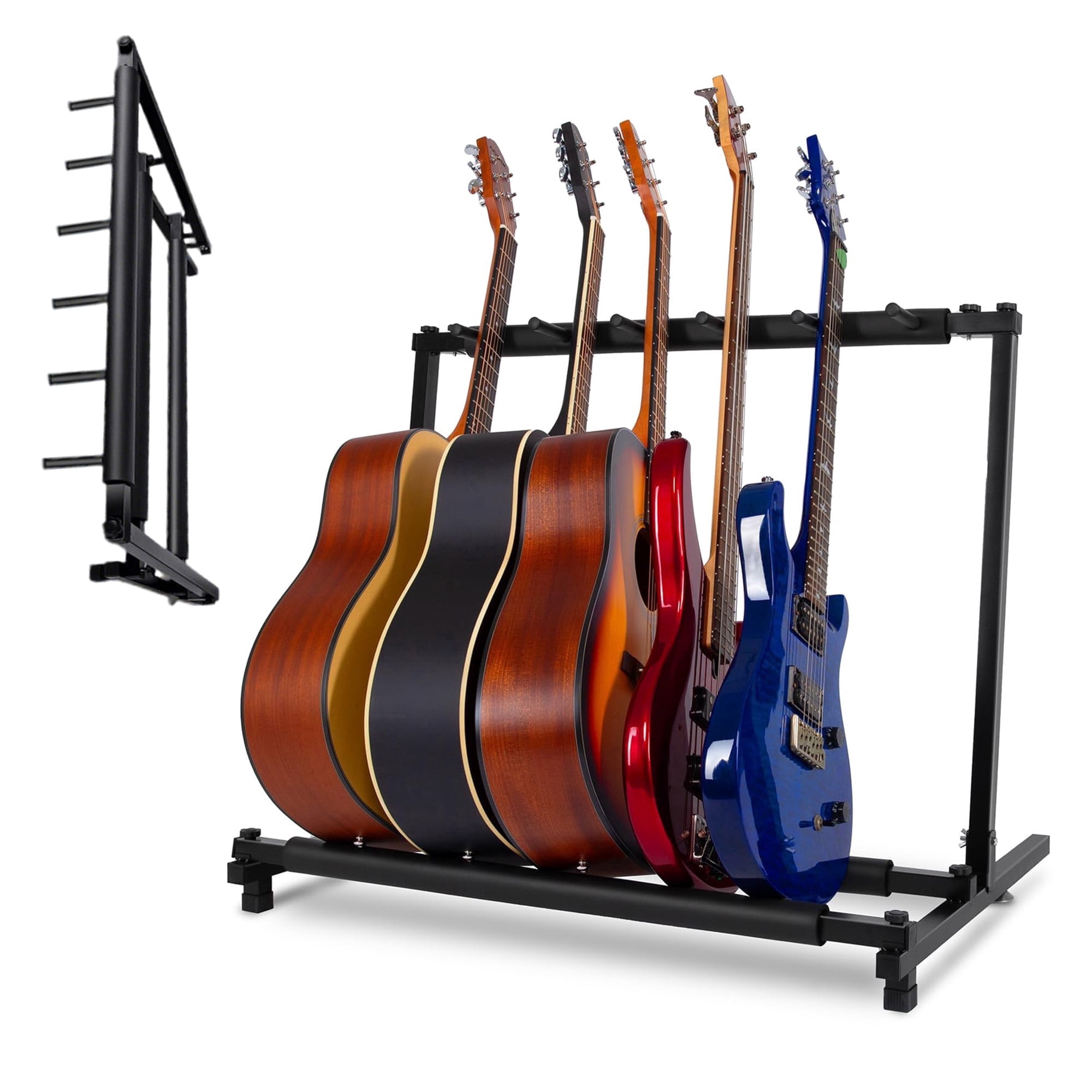 AODSK 5-Holder Multi Guitar Stand – Heavy Duty Metal Foldable Rack for Acoustic, Electric & Bass Guitars, Black