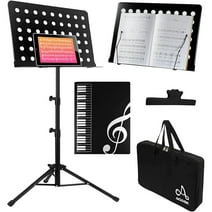 AODSK Sheet Music Stand,Full Metal,19x14inches Oversized Sheet Music,Desktop Book Stand with Portable Carrying Bag,Clip Holder, 2 in 1 Music Book Stand