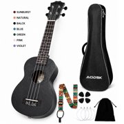 AODSK Soprano Black Ukulele for Beginner 21 Inch Ukelele with Gig Bag Strap Nylon String 4 Picks Holiday Gift
