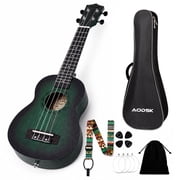 AODSK Soprano Green Ukulele for Beginner 21 Inch Ukelele with Gig Bag Strap Nylon String 4 Picks Holiday Gift