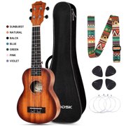 AODSK Soprano Sunburst Ukulele for Beginner 21 Inch Ukelele with Gig Bag Strap Nylon String 4 Picks Holiday Gift