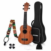 AODSK Soprano Ukulele for Beginner 21 Inch Matte Sapele Wood Beginner Kit with Bag & Accessories