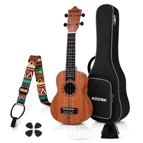 AODSK Soprano Ukulele for Beginner 21 Inch Matte Sapele Wood Beginner Kit with Bag & Accessories