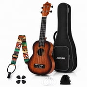AODSK Soprano Ukulele for Beginner 21 inch Matte Sapele Wood Beginner Kit with Bag & Accessories