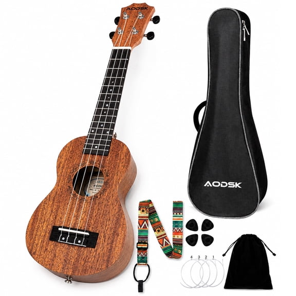 AODSK Soprano Ukulele for Beginner 21 Inch Ukelele with Gig Bag Strap Nylon String 4 Picks Holiday Gift