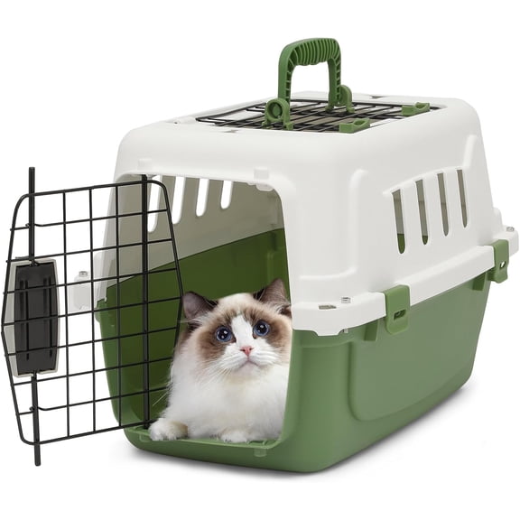 AOEIUY 18" Hard-Sided Travel Pet Carrier for Small Dogs and Cats | Plastic Dog Carriers with 2-Door Top & Front Load, Ventilation, Security Lock, Cat Dog Carrier for Pet, up to 10lbs, Green