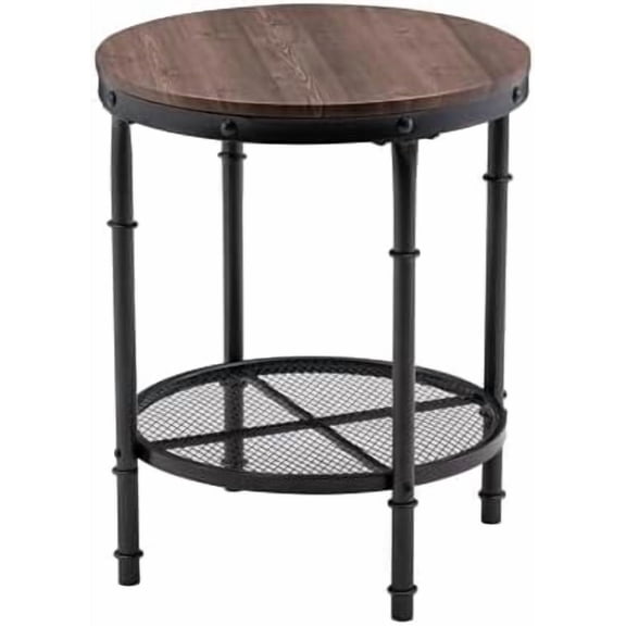 AOEIUY 20" Round Side Table, Small End Tables Living Room, Brown | Industrial Center Table with Metal Mesh, Rustic Farmhouse Side Tables for Bedroom, Bedside, Office, Corner