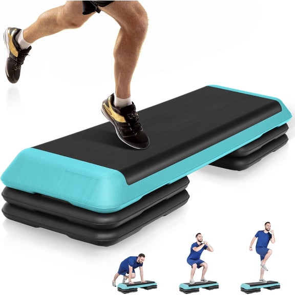 AOEIUY 43 inch Aerobic Exercise Step Platform Adjustable Height Stepper Exercise Workout Step Bench with 4 Risers 4" - 6" - 8" Large Fitness Exercise Stair Step for Home Gym Fitness Training