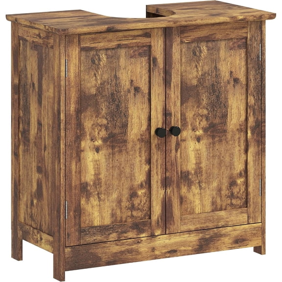 AOEIUY Under Sink Bathroom Cabinet with 2 Doors, Shelf, U-Shape, Brown Pedestal Sink Storage Cabinet with Adjustable Shelves, bathroom vanity with U-Shape Cut-Out