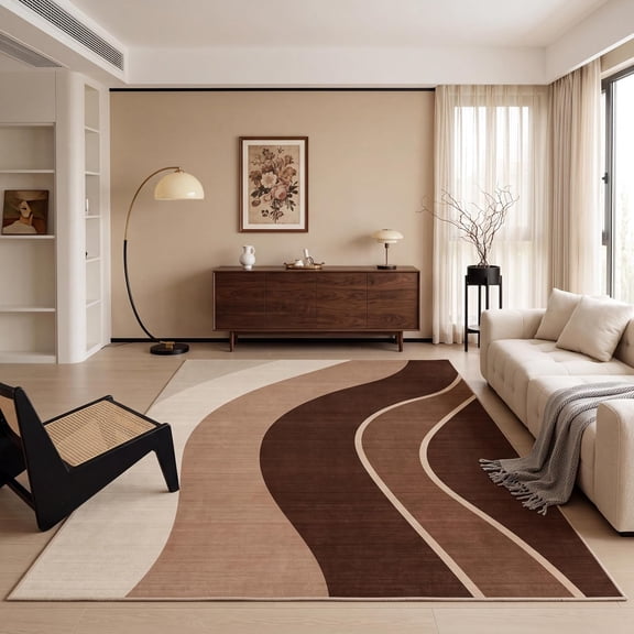 AOESELN Abstract Wave Area Rug, 5x8 Modern MidCentury EarthTone Curved Floor Carpet,Decorative Indoor Rug for Living Room Bedroom Dining Room Office, StainResistant EasytoClean Home Accent Rug