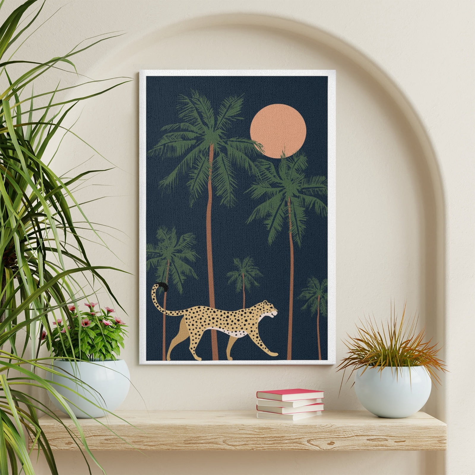 AOEX Canvas Print Wall Art Cheetah Dark Tropical Jungle Palm Trees ...