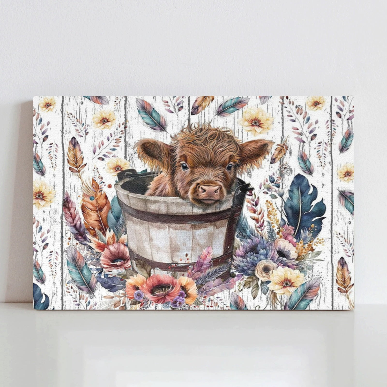 Highland Cow & Wildflowers Canvas Wall Art - 24x36 Inch Framed Print For Nursery, Kids Room, Farmhouse Decor - View #6