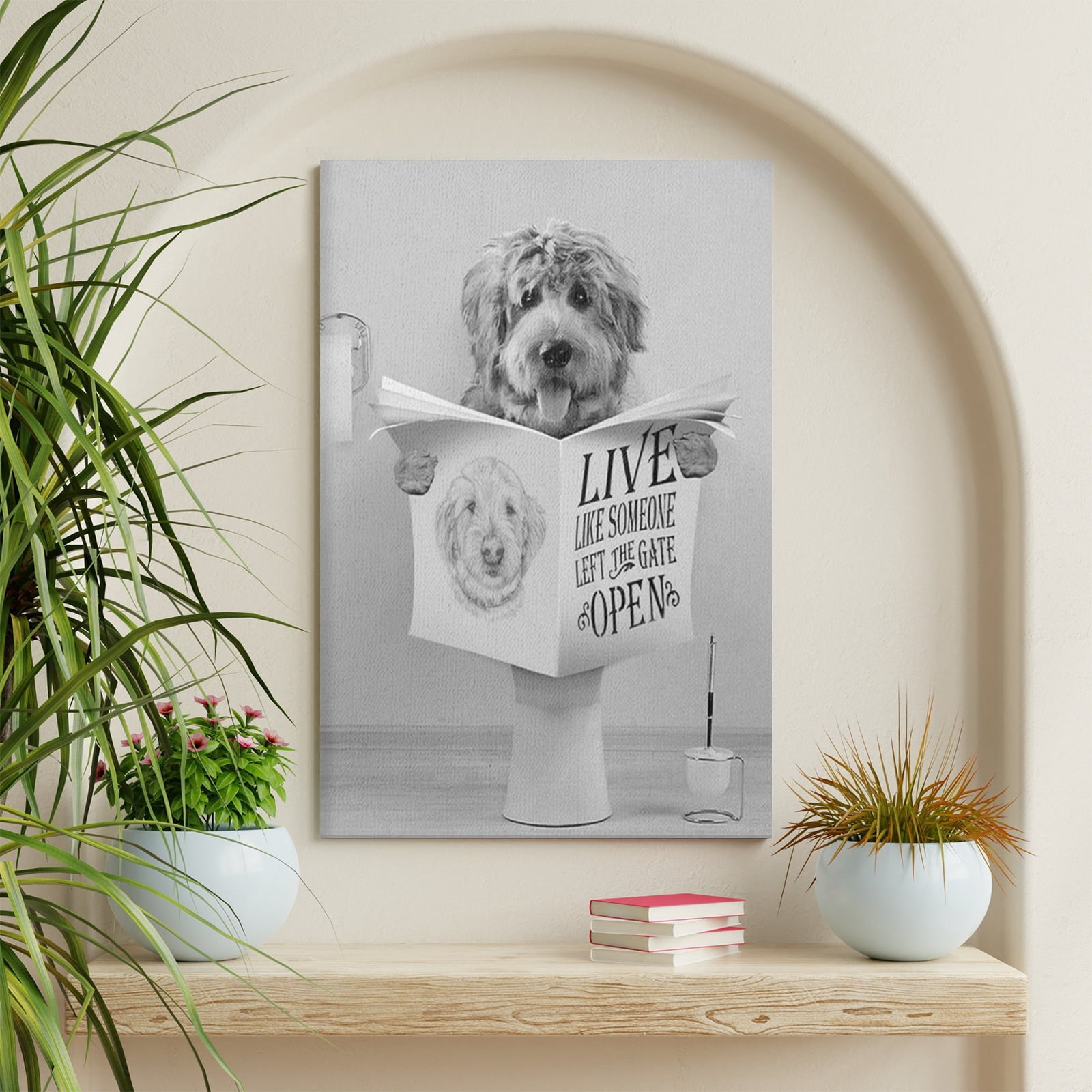 AOEX Dog Wall Art Bathroom Decor and White Dog Sitting in Toilet ...