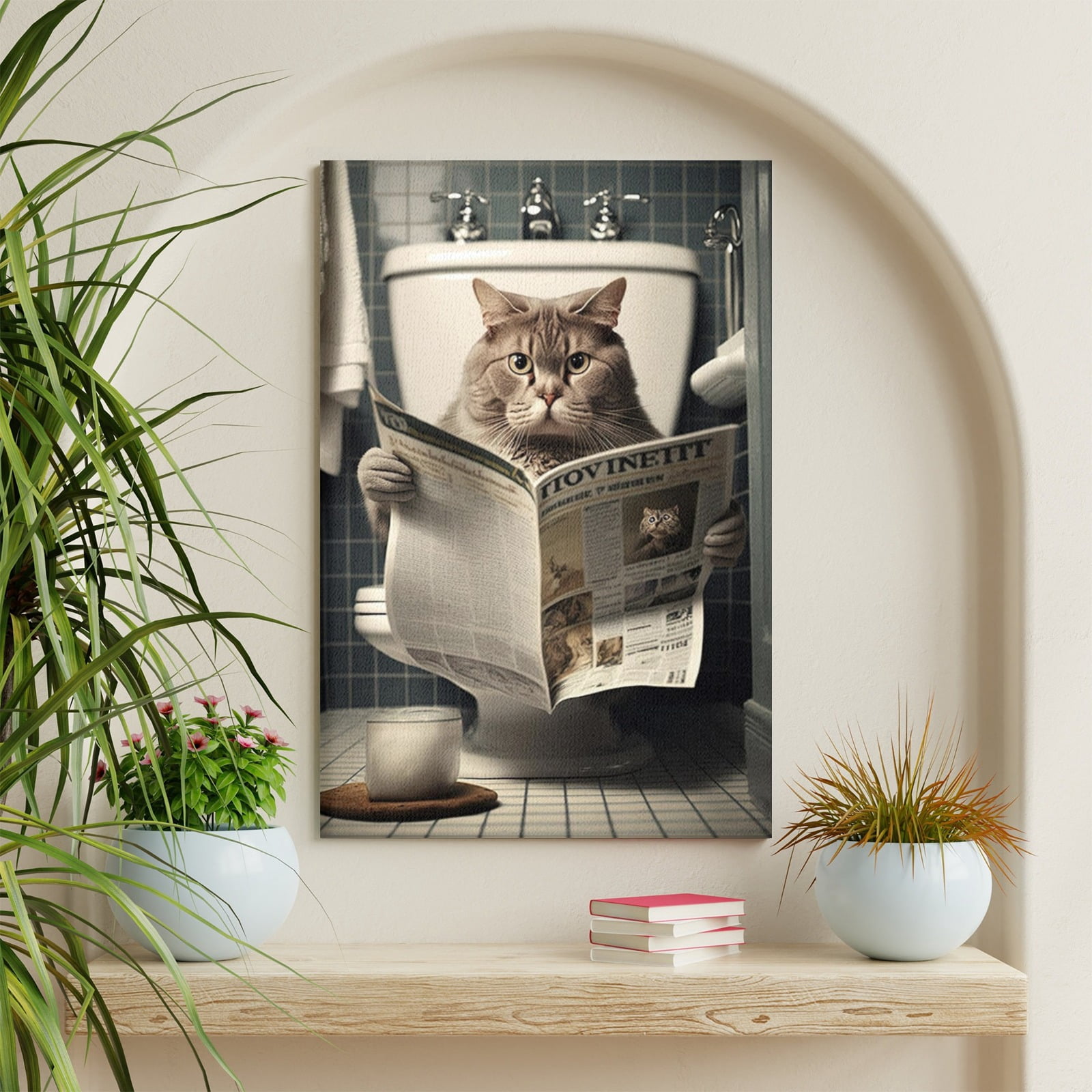 AOEX Funny Cat Bathroom Canvas Wall Art Cute Cat In Toilet Posters ...