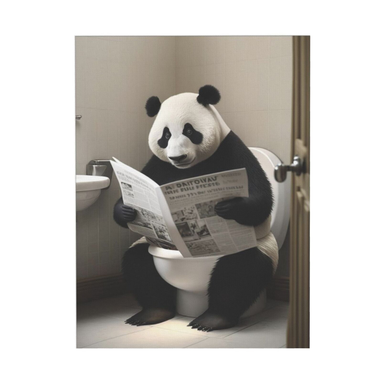 AOEX Funny Panda Bathroom Canvas Wall Art Cute Panda In Toilet Posters ...