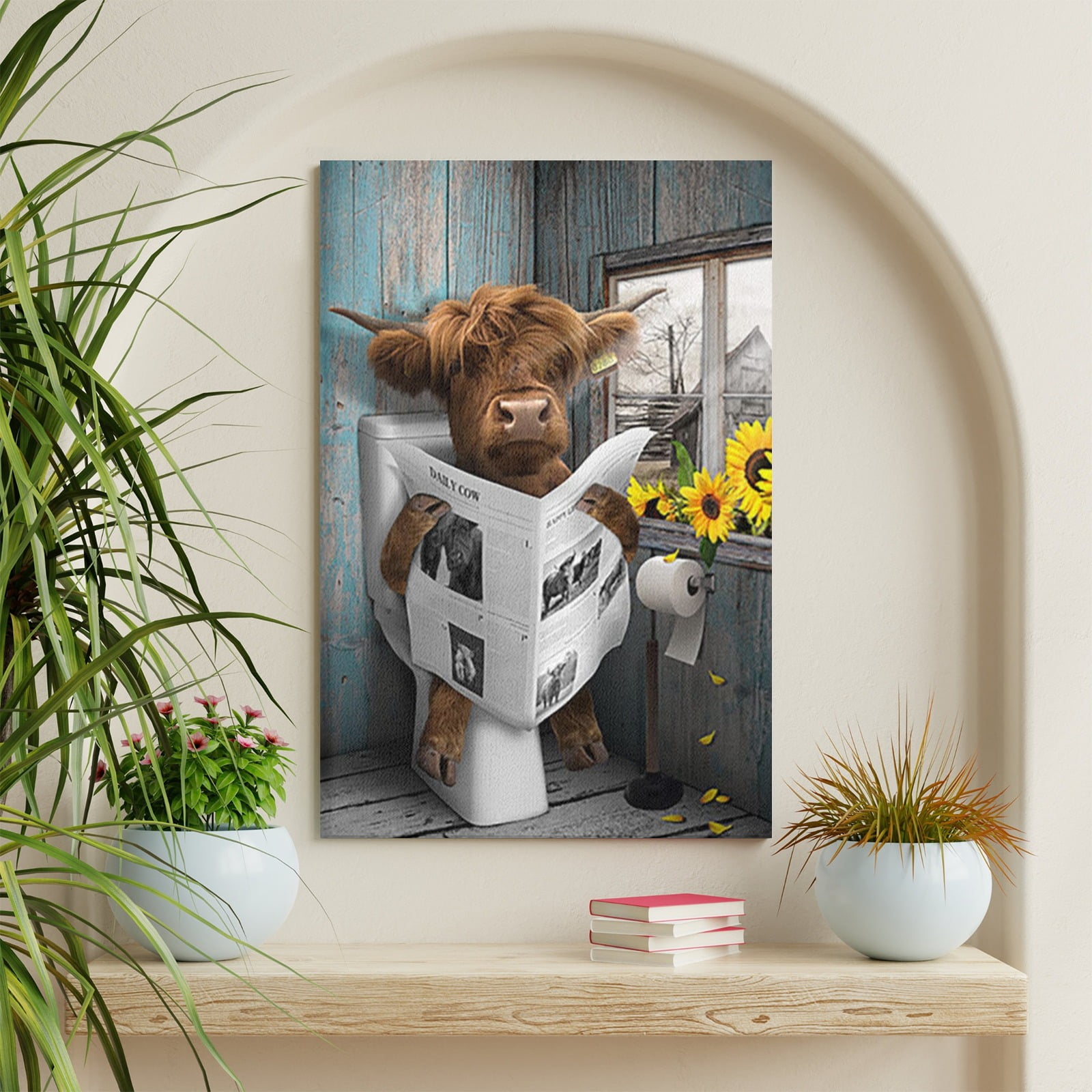 AOEX Highland Cow Bathroom Decor Funny Bathroom Wall Art Farmhouse Cow