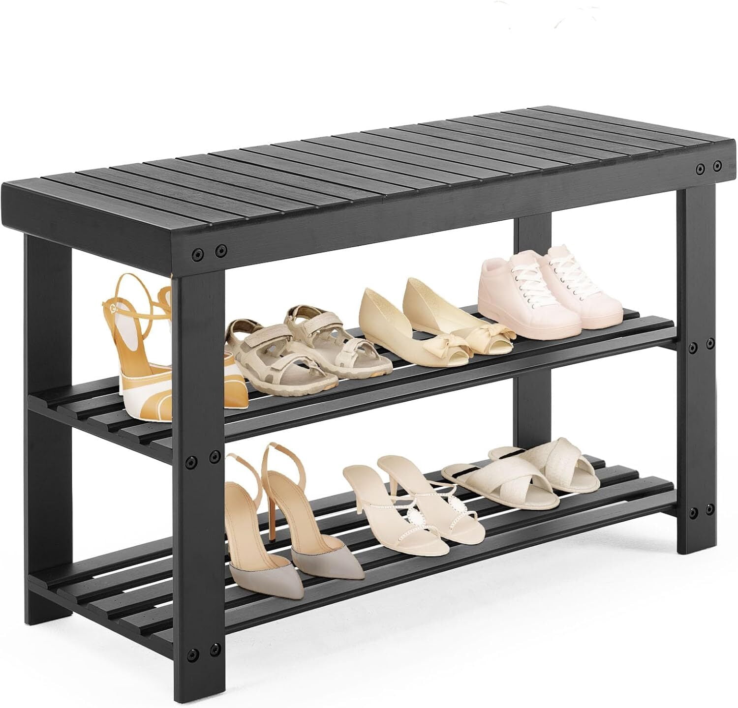 AOEYU 3-Tier Bamboo Shoe Rack Bench for Entryway, Up to 286lb Load ...