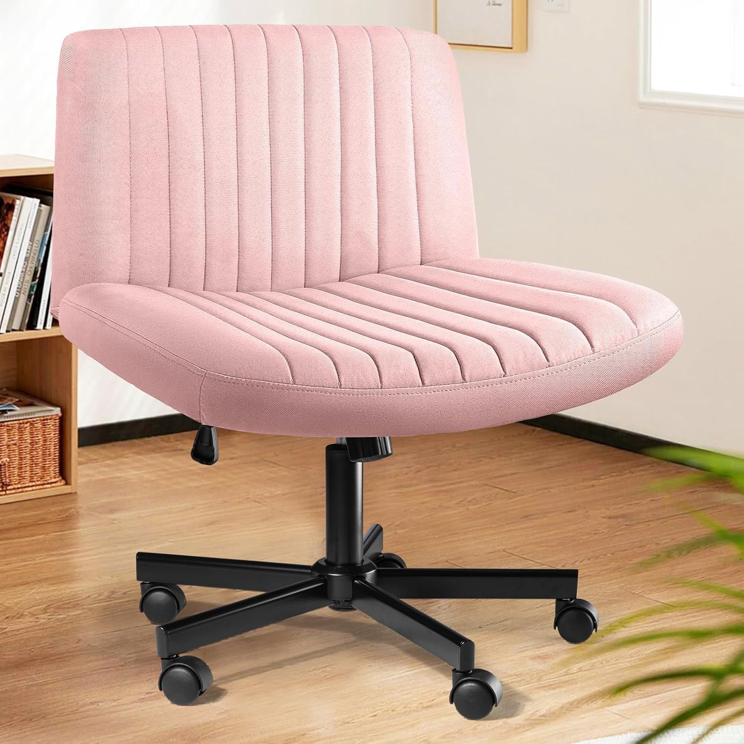 AOEYU Cross-Legged Office Chair with Wheels, Wide Armless Swivel Desk ...