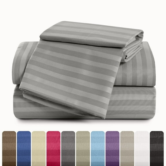 AOEYU Full Size Bed Sheets – 4-Piece Cooling & Soft Striped Sheet Set – Deep Pocket Wrinkle-Free Microfiber Bedding for Full Bed – Includes 1 Fitted Sheet, 1 Flat Sheet & 2 Pillowcases.Gray