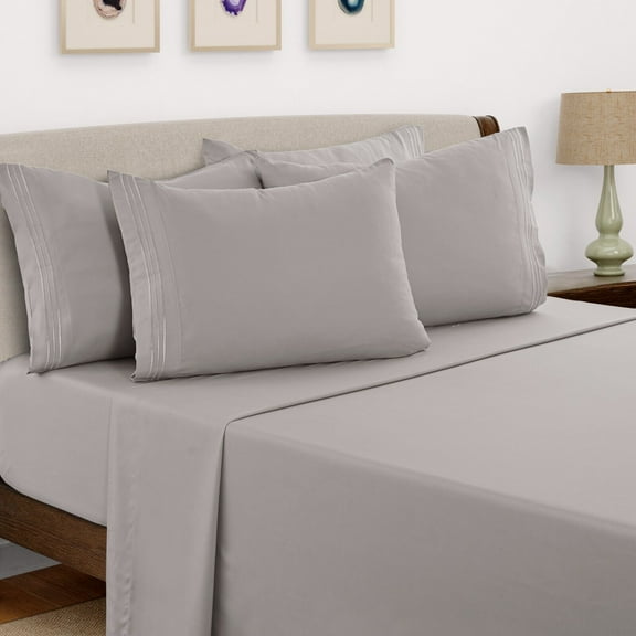 AOEYU Twin XL Bed Sheets Set for College Dorm, Soft Microfiber 4-Piece Bedding Set with Deep Pocket, Wrinkle-Free & Breathable-Gray