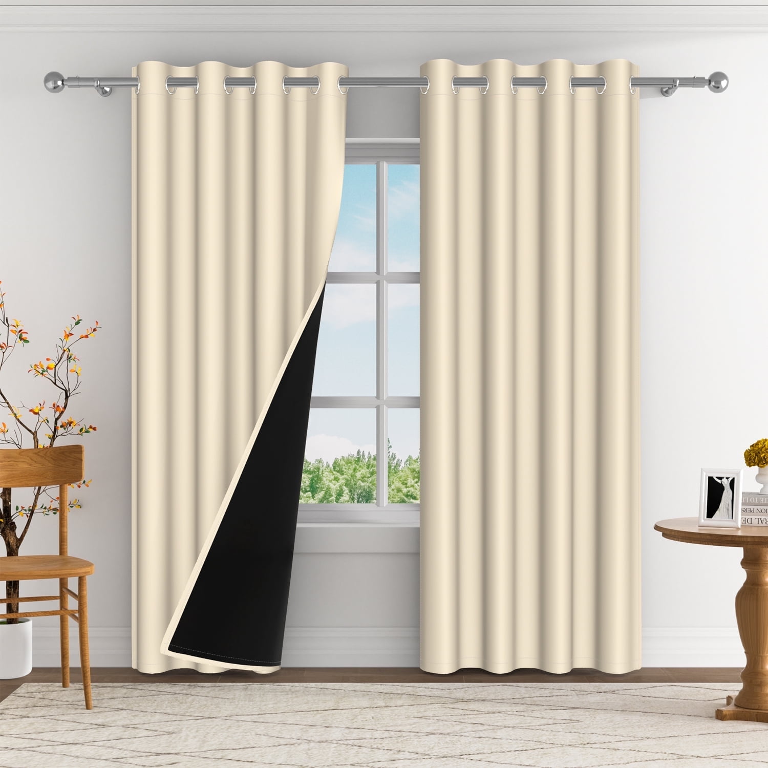 AOFOTO Textured Solid Color Blackout Grommet Curtain Set of 2, Beige, 42" W x 96" L