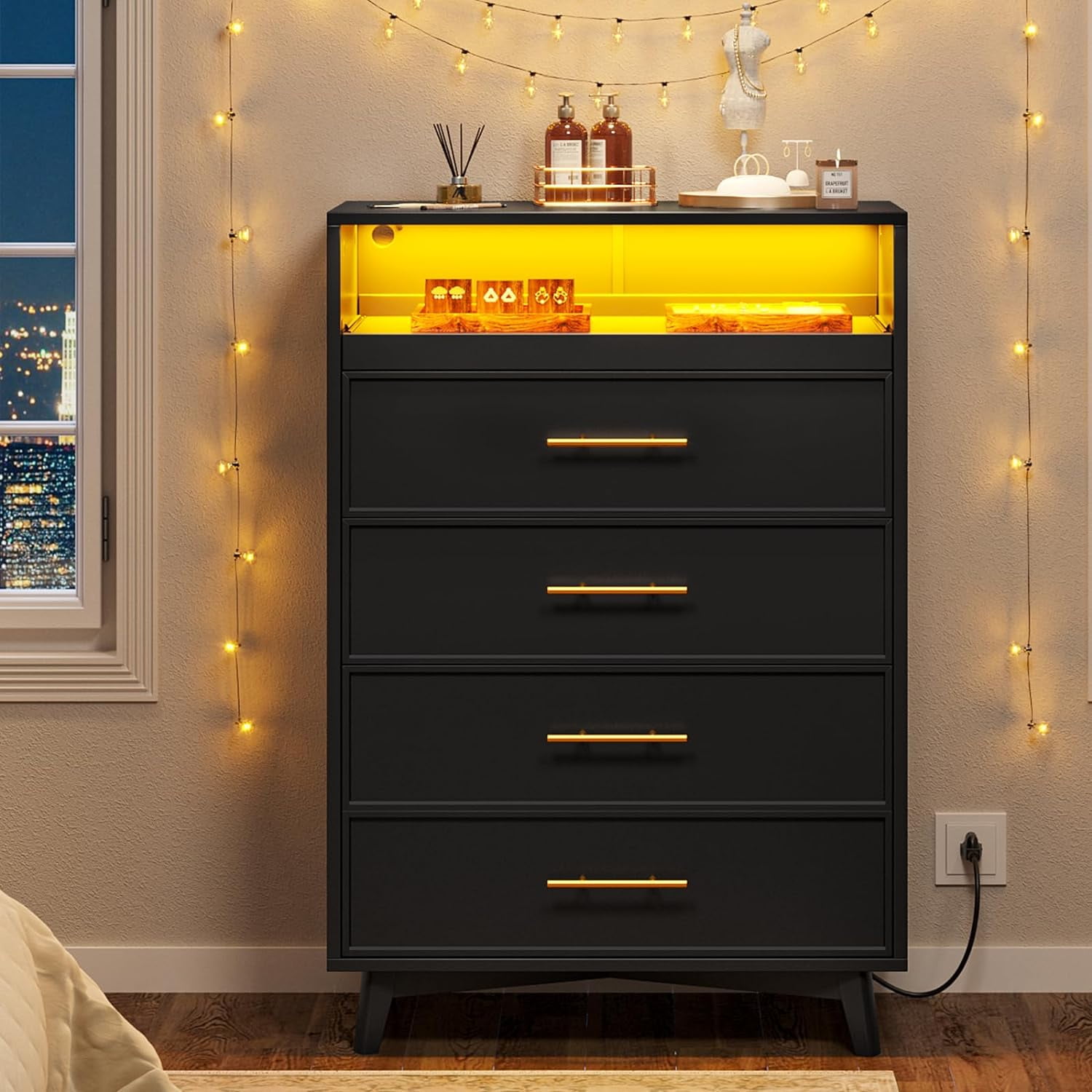 AOGLLATI 4 Drawers Dresser for Bedroom with LED Light, Dressers