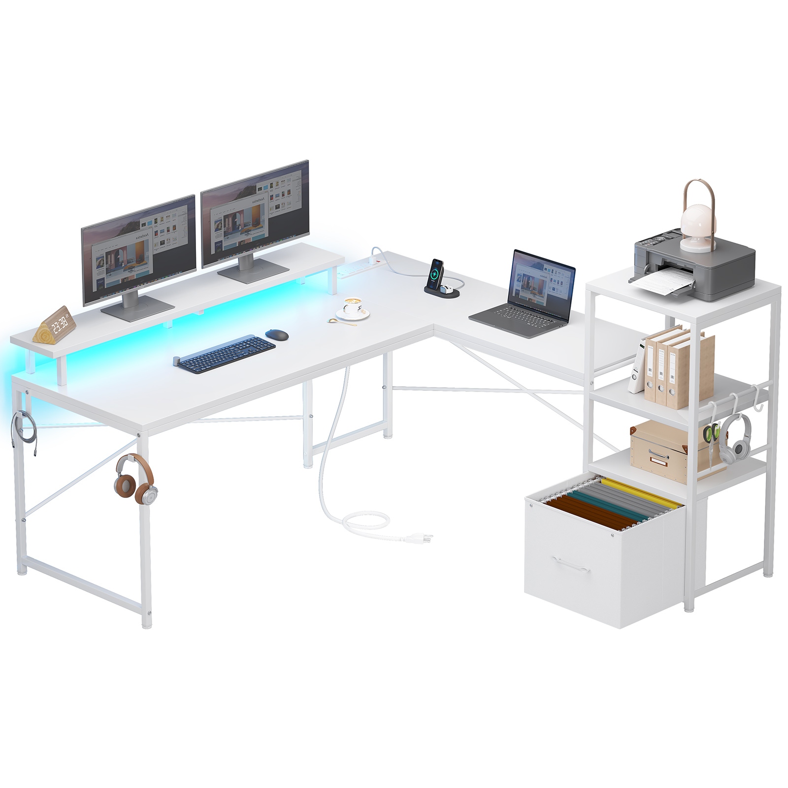 AOGLLATI 51" White Desk with Storage Shelves,L Shaped Computer Desk