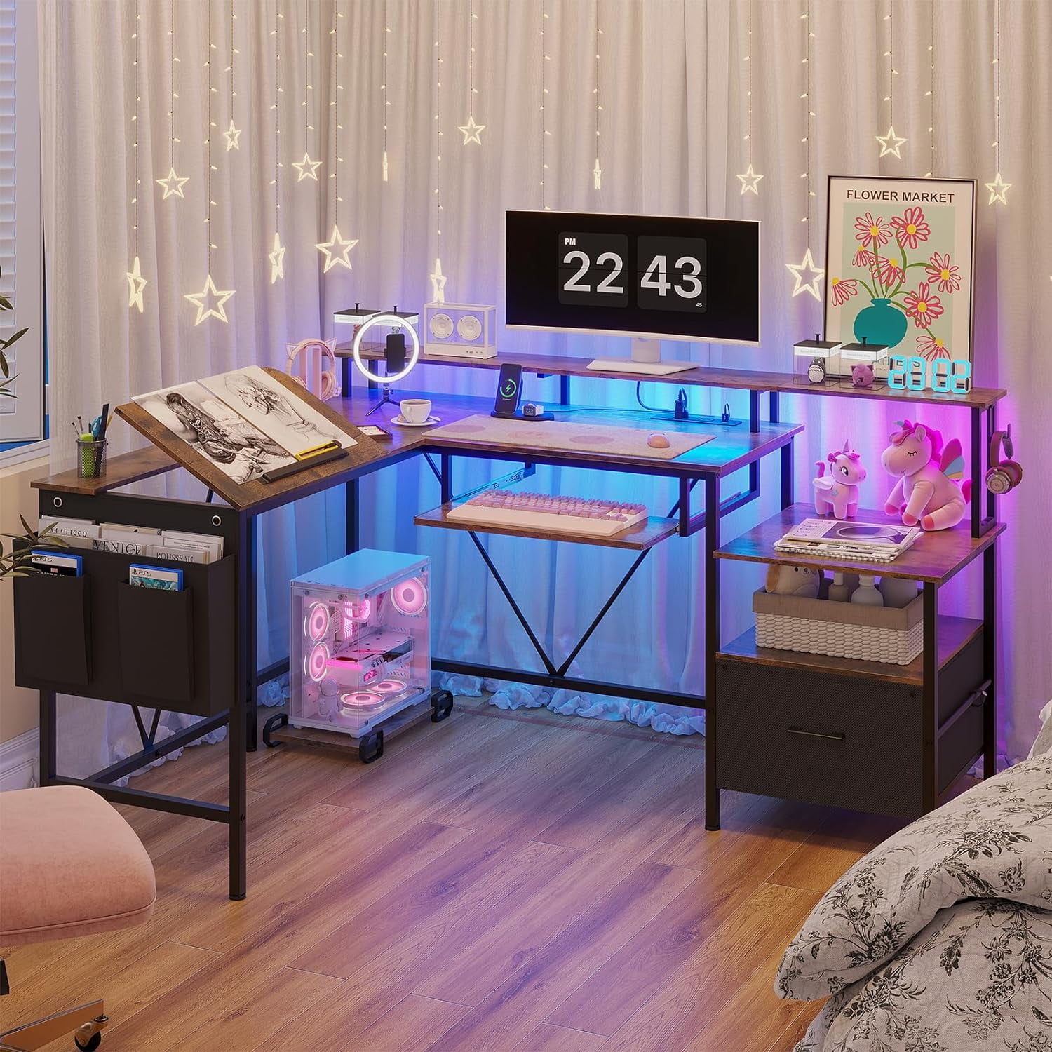 AOGLLATI 95" Reversible Corner Office Desk with Storage, Adjustable