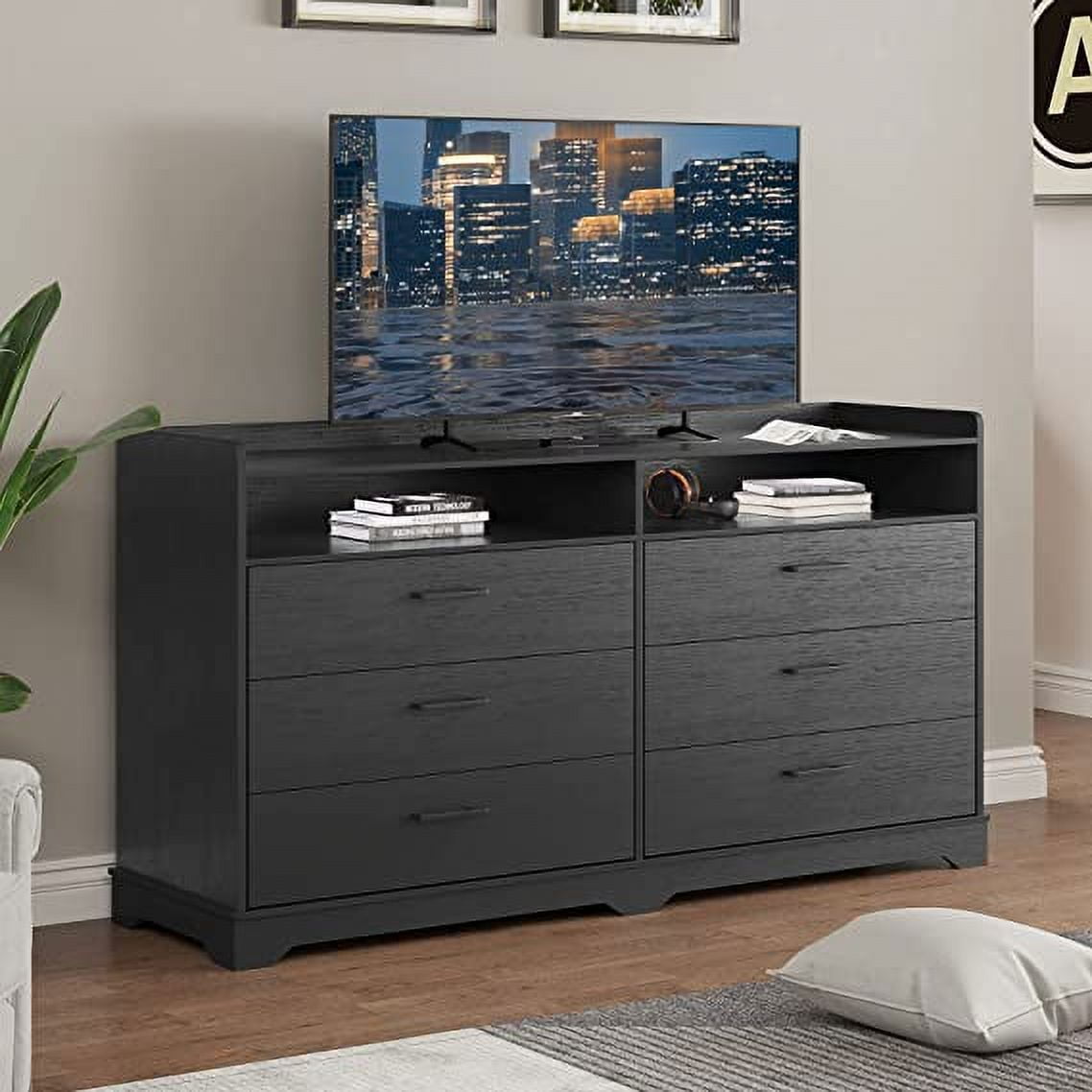 AOGLLATI Black 6 Drawers Dresser, Modern Storage Tower Dressers