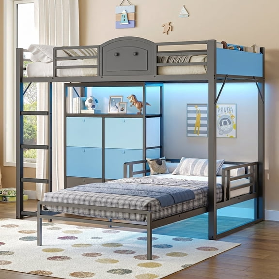 CalmOasis Bunk Bed Twin over Twin with Removable 6-Drawer Dresser, Gray
