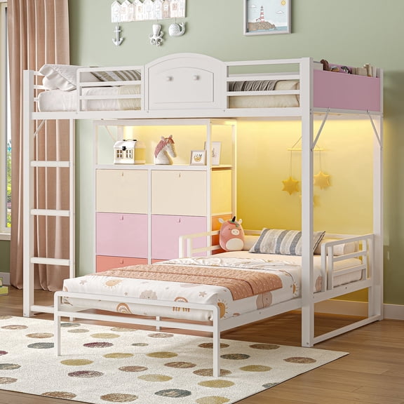 AOGLLATI Bunk Bed Twin over Twin with Removable 6-Drawer Dresser, White