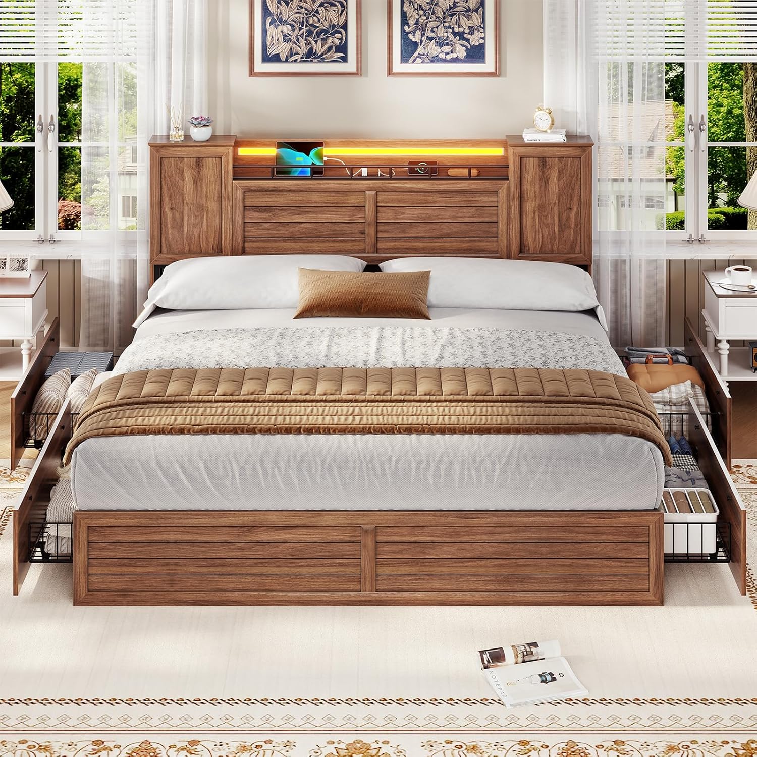 AOGLLATI California King Size Farmhouse Bed Frame with Barn Door ...