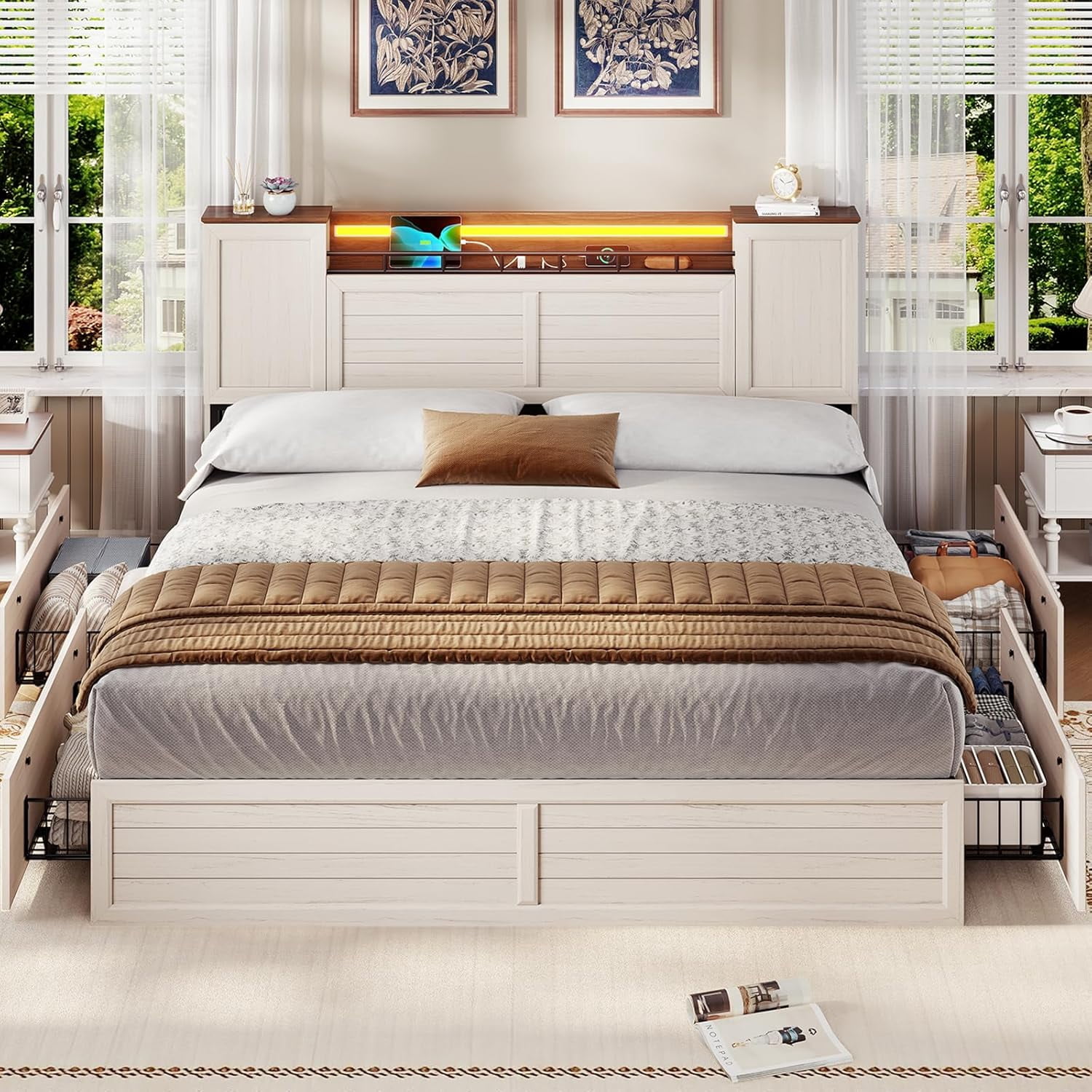 AOGLLATI California King Size Farmhouse Bed with Barn Door Storage ...