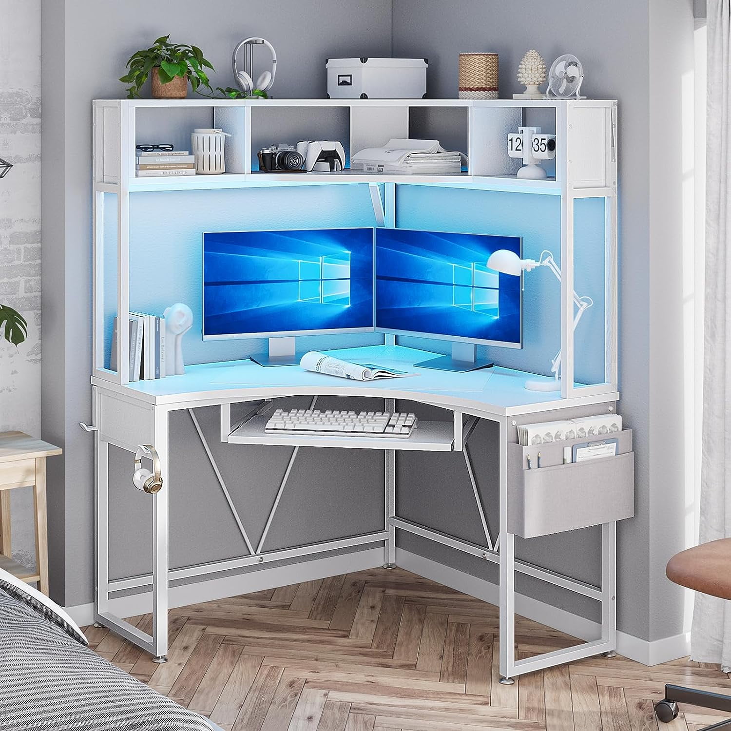 AOGLLATI Corner Desk with Desk with Hutch & LED Lights