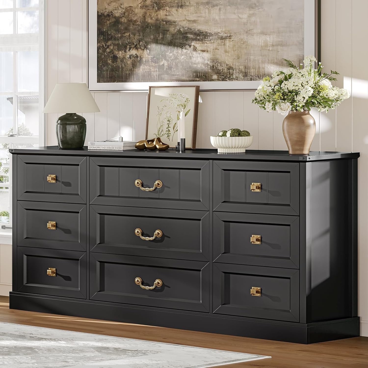 black and natural wood dresser Black And Macadamia 3 Drawer Dresser Black Natural Bedroom Wood main image 1