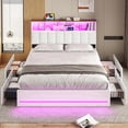 thumbnail image 1 of Full Size Bed Frame with Bookcase Headboard, Wooden Bed Frame Full Size with Charging Station, 4 Storage Drawers and LED Lights, with Type-C and USB, No Box Spring Needed, White, 1 of 7