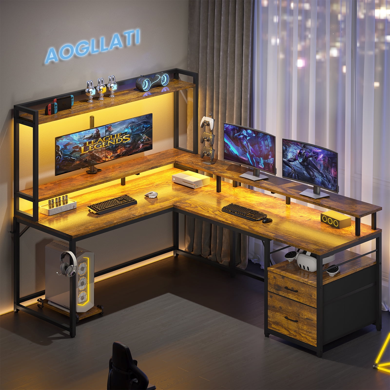 Gaming computer desk with hutch deals