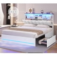 thumbnail image 1 of PU Upholstered Bed with Storage Headboard and 7 Drawers, Black, 1 of 11