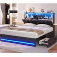 thumbnail image 1 of Queen Bed Frame with Bookcase Headboard, Wooden Bed Frame Queen Size with Charging Station, 4 Storage Drawers and LED Lights, with Type-C and USB, No Box Spring Needed, Black, 1 of 10