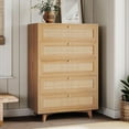 thumbnail image 1 of AOGLLATI Rattan 5-Drawer Tall Dresser, Modern Wooden Chest with Gold Handles, 1 of 9