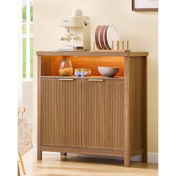 AOGLLATI Sideboard Buffet Storage Cabinet,Buffet Table with Storage & Led Lights, Coffee Bar Cabinet for Kitchen Entryway Living Room, Wood