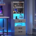 thumbnail image 1 of AOGLLATI Tall Nightstand with Charging Station and LED Lights Bookshelf, Bedside Table with 3 Drawers and Storage Shelves, End Side Table for Bedrooms, 1 of 10