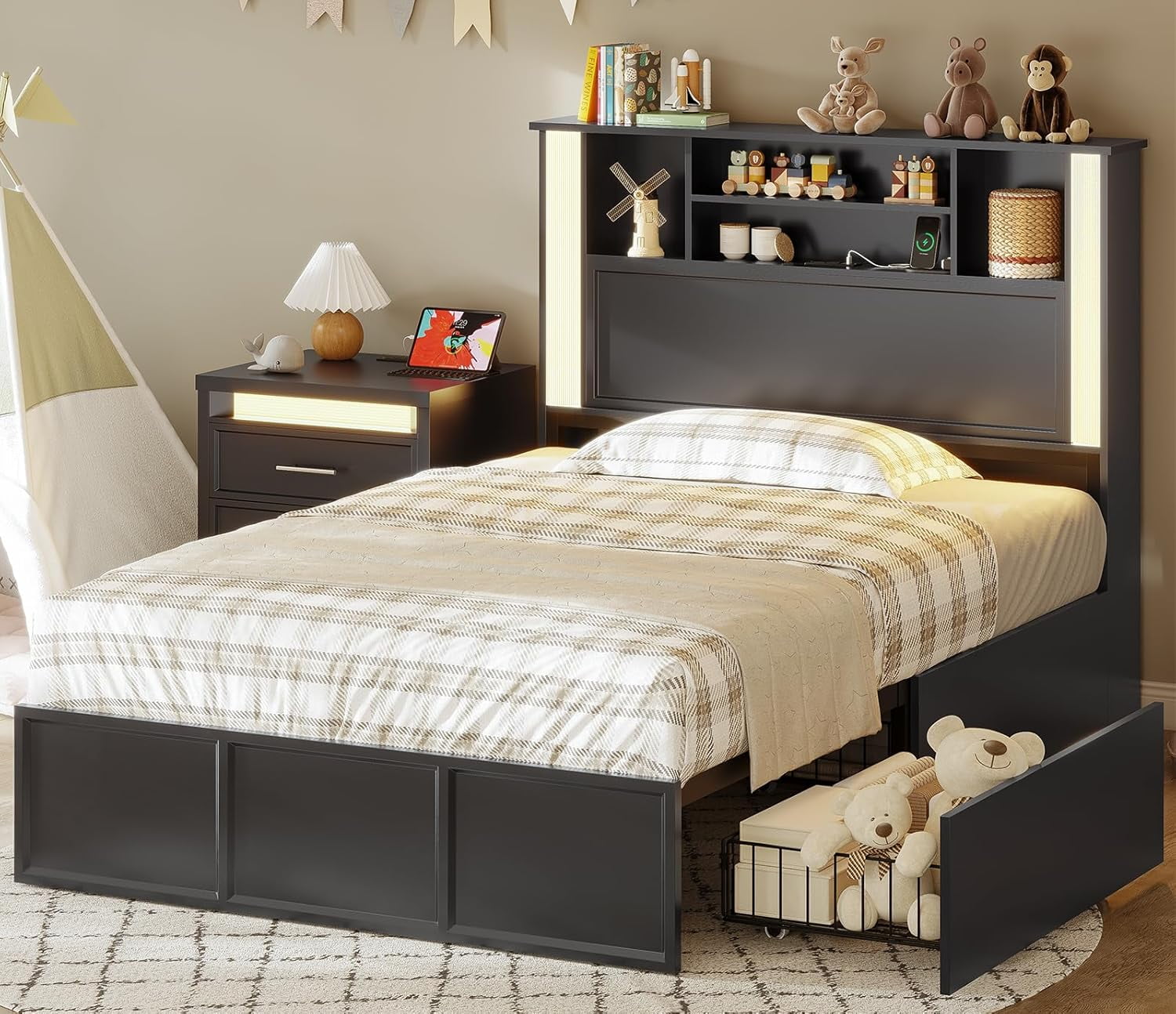 Aogllati Twin Bed Frame with 4 Storage Drawers and Charging Station ...