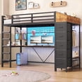 thumbnail image 1 of Twin Loft Bed with L-Shaped Desk and LED Lights, Metal Loft Bed Frame with 5 Storage Drawers, Hall Tree & Charging Station, Space-Saving Twin Size Bed with Ladder for Teens, 1 of 10