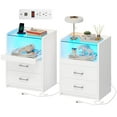 thumbnail image 1 of AOGLLATI White Nightstand Set of 2 with Charging Station and LED Lights, 2 Drawers LED Night Stand with Tempered Glass Tabletop, Modern End Side Tables with Pull-Out Tray, Open Storage Bedside Tables, 1 of 9