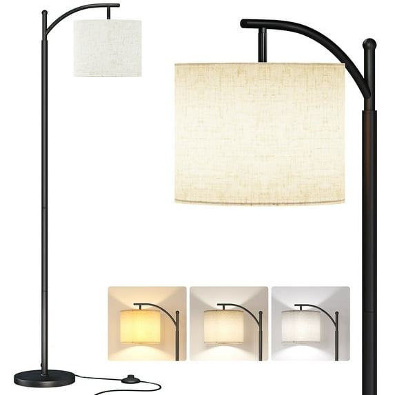 AOHAO 63" Modern Dimming Black Arc Floor Lamp with Beige Drum Shade