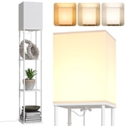 AOHAO 7-Inch 1-Light Contemporary White Floor Lamp with Dimmable, Black Solid Print Sharp Corner Shade