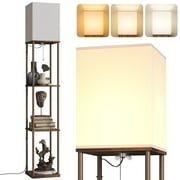AOHAO 64” Modern Standing Floor Lamp with Shelves Walnut Shade