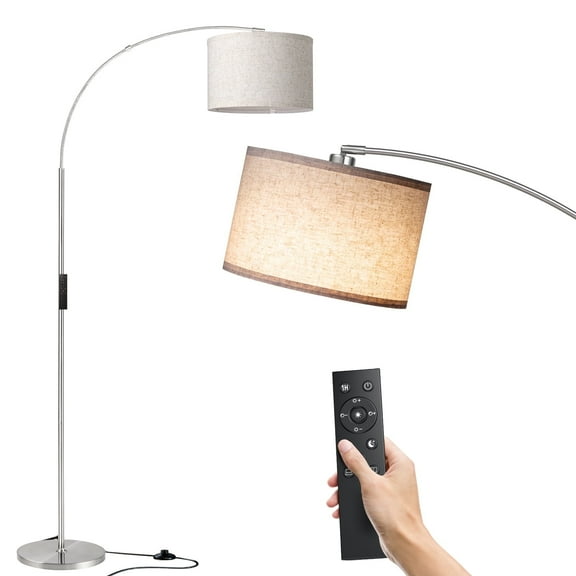 AOHAO 75" Modern Dimmable Silver Arched Floor Lamp with Beige Drum